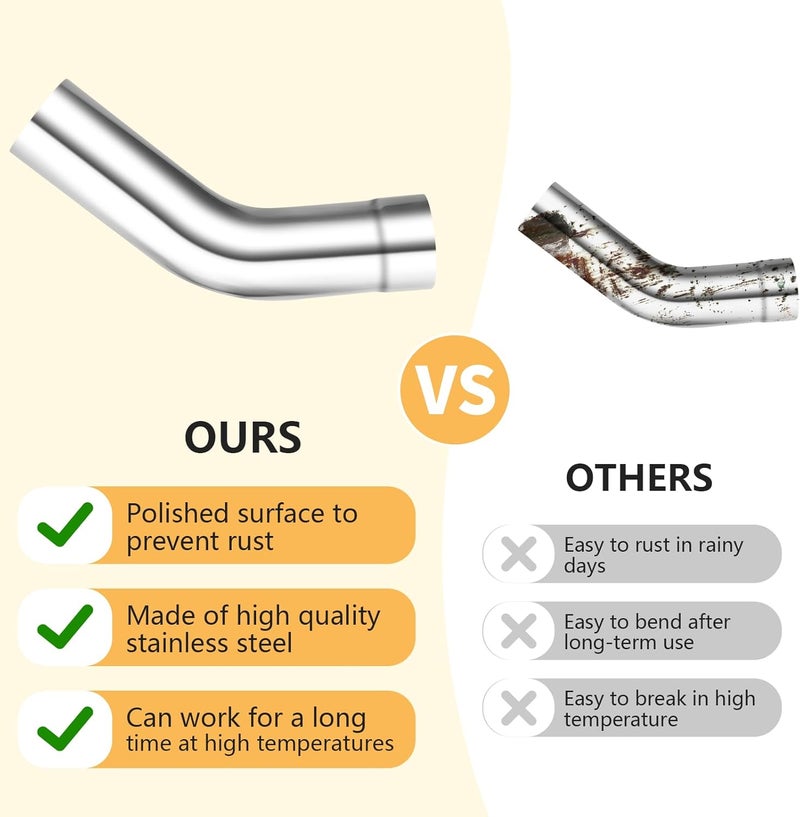 LCGP 3.5"OD 2 Pcs 45 Degree Exhaust Tube Made of High Quality Stainless Steel DIY Exhaust Pipe - Image 4